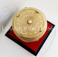 Trống Đồng Đông Sơn Đường Kính 12Cm Cao 9Cm Chất Liệu Đồng Vàng màu vàng mộc