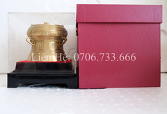 Trống Đồng Đông Sơn Đường Kính 12Cm Cao 9Cm Chất Liệu Đồng Vàng màu vàng mộc