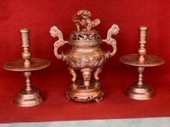 Bộ Tam Sự Nến Bằng Đồng Đỏ Song Long Chấu Nguyệt Cao 50 Cm