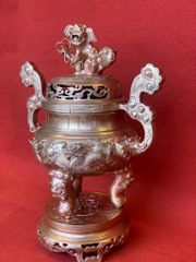 Bộ Tam Sự Nến Bằng Đồng Đỏ Song Long Chấu Nguyệt Cao 50 Cm