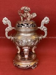 Bộ Tam Sự Hạc Bằng Đồng Đỏ Song Long Chầu Nguyệt Cao 50 Cm