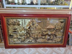 Tranh Đồng Quê Nền Vàng Cạo Xước Khung Trơn Kích Thước 230*120 Cm