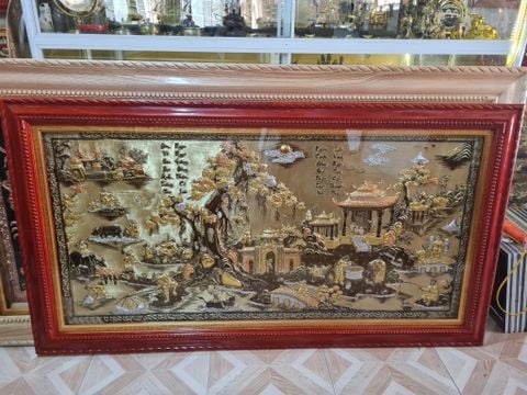 Tranh Đồng Quê Nền Vàng Cạo Xước Khung Trơn Kích Thước 170*90 Cm