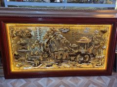 Tranh Đồng Quê Nền Vàng Cạo Xước Khung Trơn Kích Thước 230*120 Cm