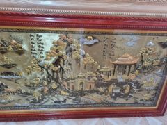 Tranh Đồng Quê Nền Vàng Cạo Xước Khung Trơn Kích Thước 197*107 Cm