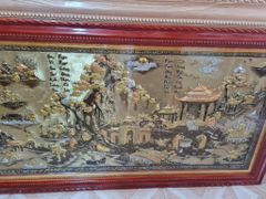 Tranh Đồng Quê Nền Vàng Cạo Xước Khung Trơn Kích Thước 170*90 Cm