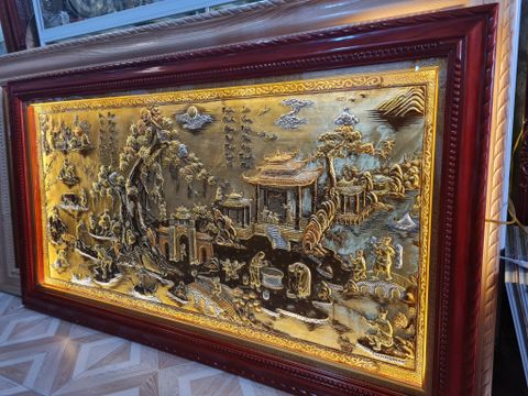 Tranh Đồng Quê Nền Vàng Cạo Xước Khung Trơn Kích Thước 230*120 Cm