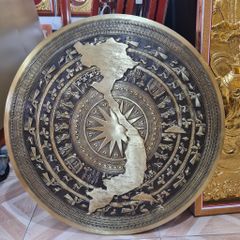Mặt Trống Đồng Thúc Tay - Đồng Vàng Đường Kính 80cm - Màu Giả Cổ, Có Bản Đồ