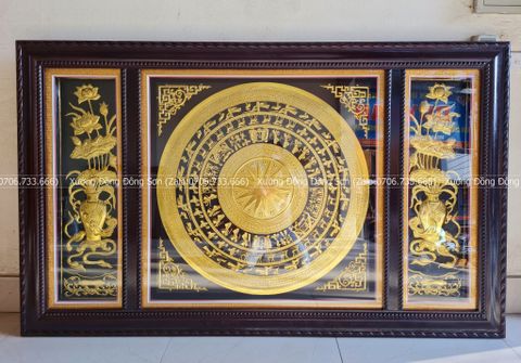 Tranh Trống Đồng Đôi Bình Sen Kích Thước 176*107 Cm Khung Chữ Nhật