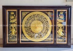 Tranh Trống Đồng Đôi Bình Sen Kích Thước 176*107 Cm Khung Chữ Nhật