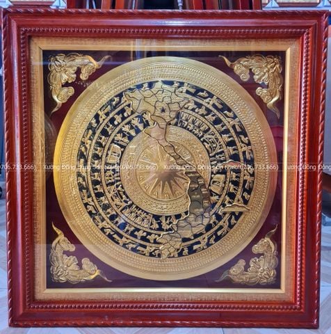 Tranh Trống Đồng Mặt Trống Thúc Tay Kích Thước 100*100 Cm Khung Vuông