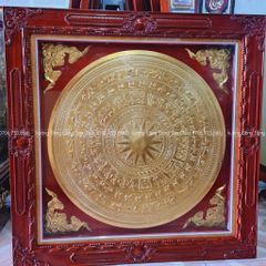 Tranh Trống Đồng Nền Đỏ Kích Thước 80*80 Cm Khung Vuông