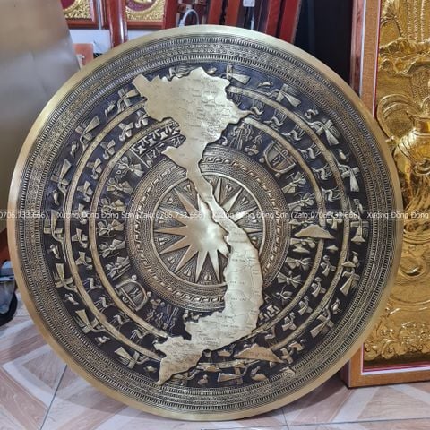 Mặt Trống Đồng Thúc Tay - Đồng Vàng Đường Kính 80cm - Màu Giả Cổ, Có Bản Đồ