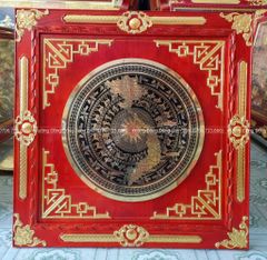 Tranh Trống Đồng Khung Gỗ Dát Vàng, Mặt CNC Kích Thước 100*100 Cm Khung Vuông