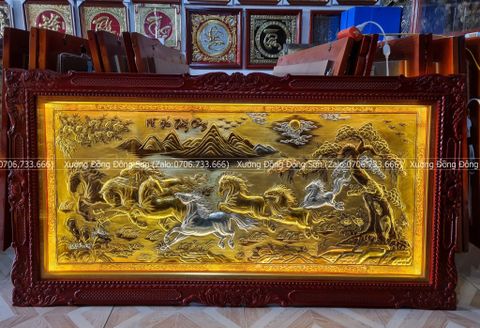 Tranh Đồng Mã Đáo Thành Công 230*120 Cm Nền Vàng Cạo Xước Khung Hoa Tây