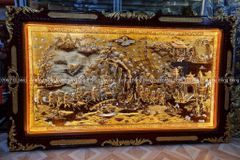 Tranh Đồng Vinh Quy Bái Tổ Kích Thước 197*107 Cm Nền Vàng Cạo Xước