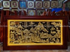 Tranh Đồng Quê Nền Đen Dát Vàng Kích Thước 197*107 Cm