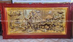 Tranh Đồng Quê Nền Vàng Cạo Xước Kích Thước 197*107 Cm