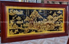 Tranh Đồng Quê Nền Đen Dát Vàng Kích Thước 197*107 Cm