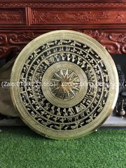 Mặt Trống Đồng Thúc Tay DK 80 Cm Dát Vàng Vẽ Nền Đen