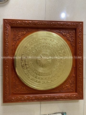 Tranh Trống Đồng Khung Gỗ Gõ Dát Vàng Kích Thước 80*80 Cm Khung Vuông