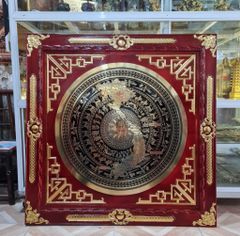 Tranh Trống Đồng Khung Gỗ Dát Vàng, Mặt CNC Kích Thước 100*100 Cm Khung Vuông