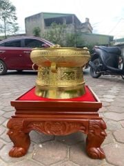 Trống Đồng Đông Sơn Dát Vàng 24H Đồng Đỏ, Đường Kính 30cm