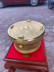 Trống Đồng Đông Sơn Dát Vàng 24H Đồng Đỏ, Đường Kính 30cm