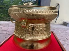 Trống Đồng Đông Sơn Dát Vàng 24H Đồng Đỏ, Đường Kính 30cm