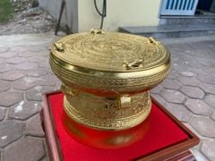 Trống Đồng Đông Sơn Dát Vàng 24H Đồng Đỏ, Đường Kính 30cm