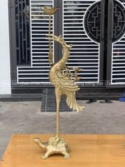 Bộ Tam Sự Hạc Bằng Đồng Vàng Song Long Chầu Nguyệt Cao 60 Cm