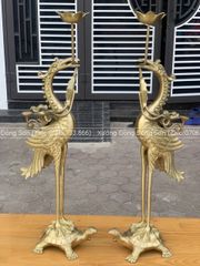 Bộ Tam Sự Hạc Bằng Đồng Vàng Song Long Chầu Nguyệt Cao 60 Cm