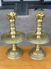 Bộ Tam Sự Nến Bằng Đồng Vàng Song Long Chầu Nguyệt Cao 60 Cm