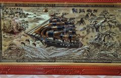 Tranh Đồng Thuận Buồm Xuôi Gió 197*107 Cm Nền Giả Cổ Khung Trơn