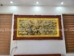 Tranh Cội Nguồn Quê Hương Nền Vàng Cạo Xước Kích Thước 230*120Cm Khung Hoa Tây