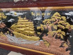 Tranh Đồng Thuận Buồm Xuôi Gió 170*90 Cm Nền Đen Dát Vàng Bạc
