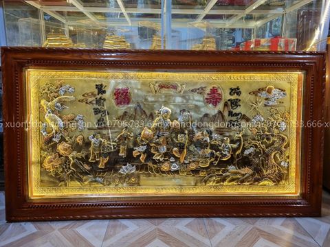 Tranh Mừng Thọ Bằng Đồng Nền Vàng Kích Thước 170*90 Cm
