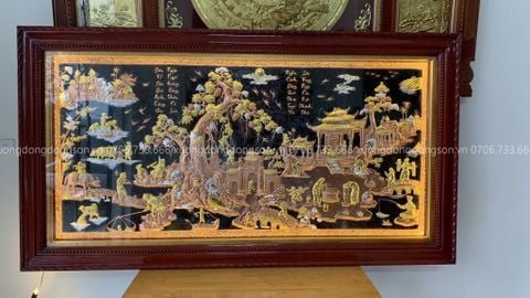 Tranh Đồng Quê Đồng Đỏ Nền Đen Kích Thước 170*90 Cm