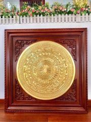 Tranh Trống Đồng Mặt Trống Đúc Dát Vàng Kích Thước 80 x 80 Cm Khung Vuông