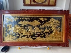 Tranh Đồng Mã Đáo Thành Công 197*107 Cm Nền Đen Cạo Xước Khung Hoa Tây