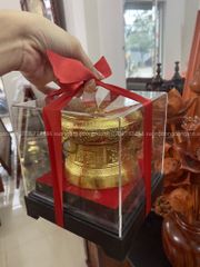 Trống Đồng Đông Sơn Dát Vàng Đường Kính 12Cm Cao 9Cm Chất Liệu Đồng Vàng