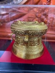 Trống Đồng Đông Sơn Dát Vàng Đường Kính 12Cm Cao 9Cm Chất Liệu Đồng Vàng