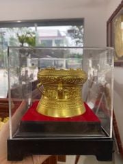 Trống Đồng Đông Sơn Dát Vàng Đường Kính 12Cm Cao 9Cm Chất Liệu Đồng Vàng