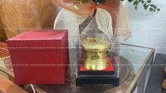 Trống Đồng Đông Sơn Đường Kính 10Cm Cao 7Cm Chất Liệu Đồng Vàng dát vàng