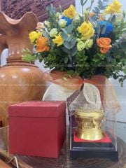 Trống Đồng Đông Sơn Đường Kính 10Cm Cao 7Cm Chất Liệu Đồng Vàng dát vàng
