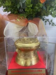 Trống Đồng Đông Sơn Dát Vàng Đường Kính 15Cm Cao 14Cm Chất Liệu Đồng Vàng