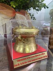 Trống Đồng Đông Sơn Dát Vàng Đường Kính 15Cm Cao 14Cm Chất Liệu Đồng Vàng