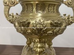 Bộ Tam Sự Hạc Bằng Đồng Dát Vàng Song Long Chầu Nguyệt Cao 70 Cm