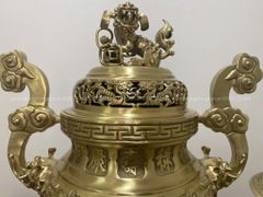 Bộ Tam Sự Hạc Bằng Đồng Dát Vàng Song Long Chầu Nguyệt Cao 70 Cm