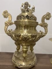 Bộ Tam Sự Hạc Bằng Đồng Dát Vàng Song Long Chầu Nguyệt Cao 70 Cm